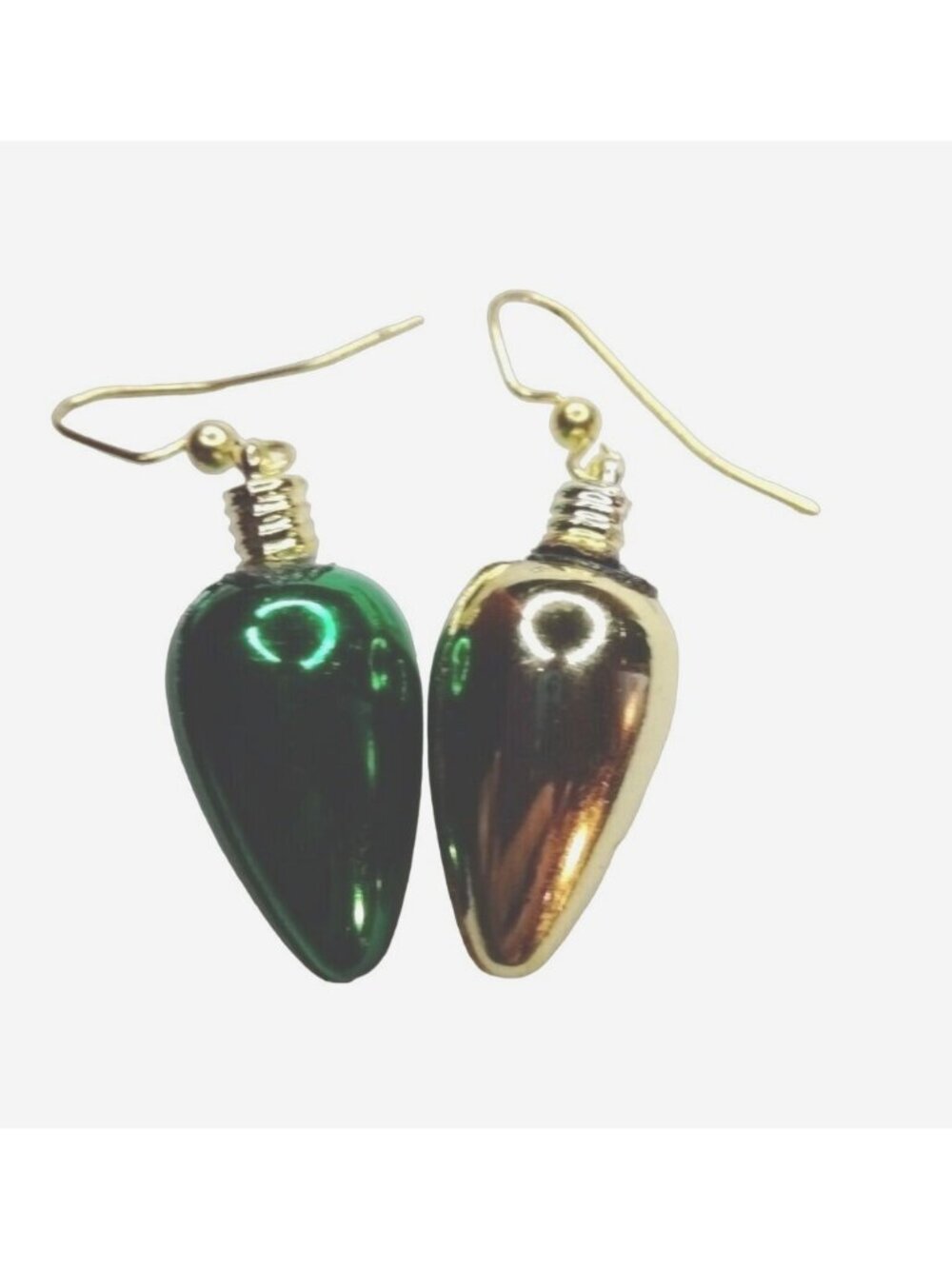 Green Gold Christmas Tree Light Bulb Earrings Hook Drop Dangle
